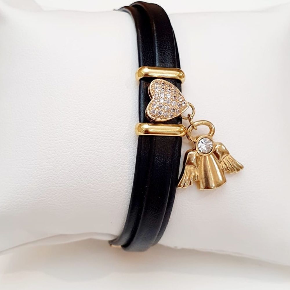 Bracelet Faux Leather Zirconia Gold plated size 6” kids size adjustable